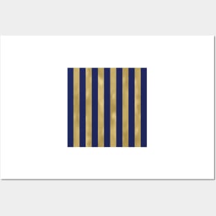 Navy Blue and Gold Metallic Vertical Stripes Posters and Art